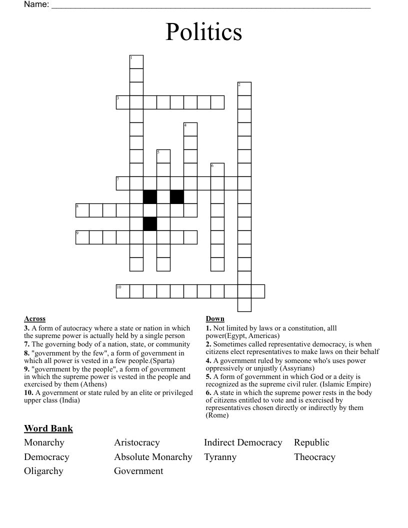 Politics Crossword