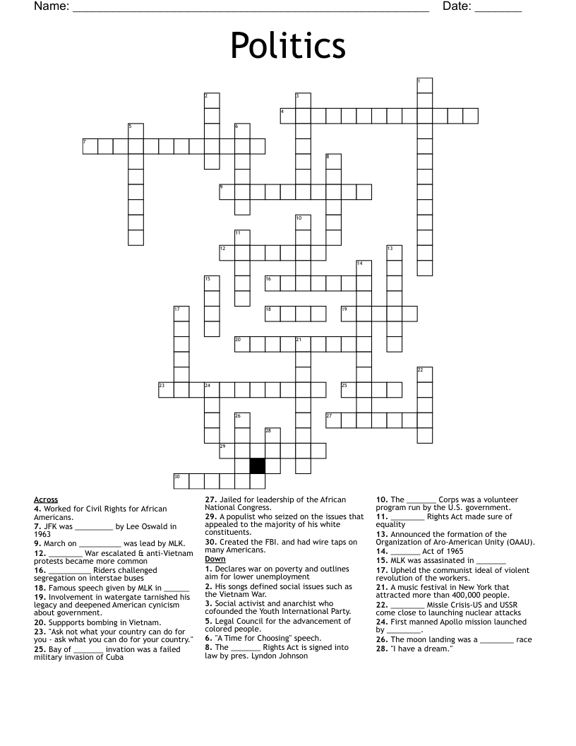 Politics Crossword