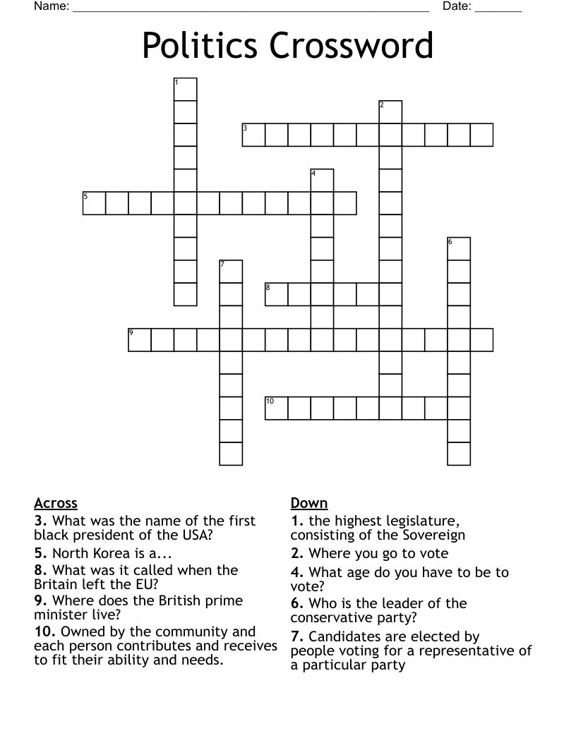 Politics Crossword