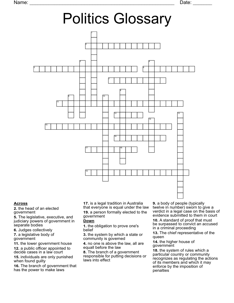 Politics Glossary Crossword