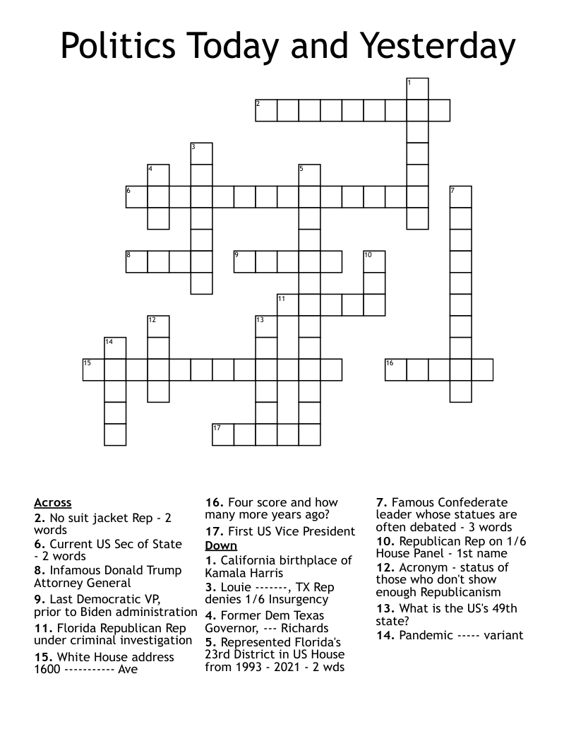 Politics Today and Yesterday Crossword