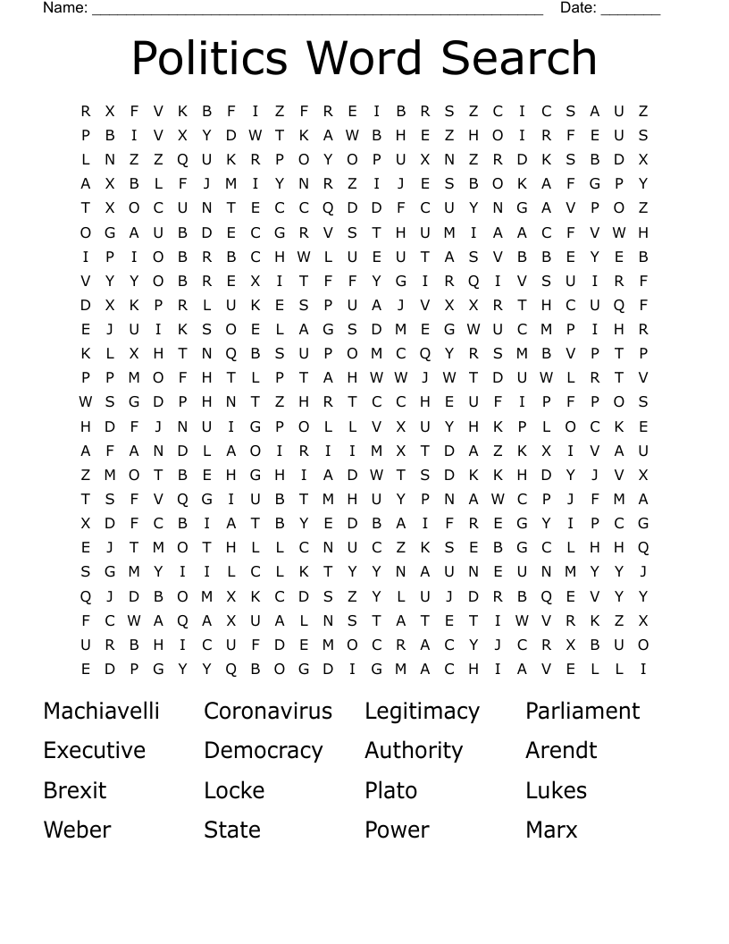 Politics Word Search