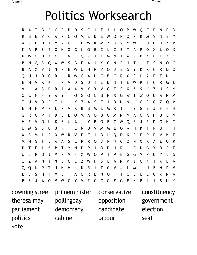 Politics Worksearch Word Search