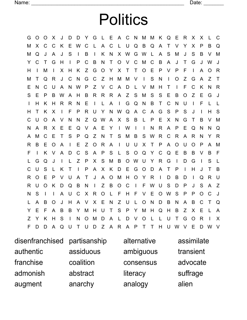Politics  Word Search