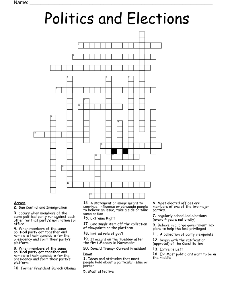 Politics and Elections Crossword