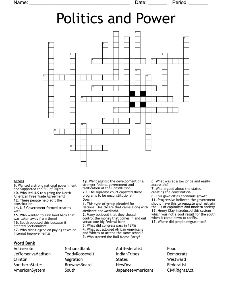 Politics and Power  Crossword