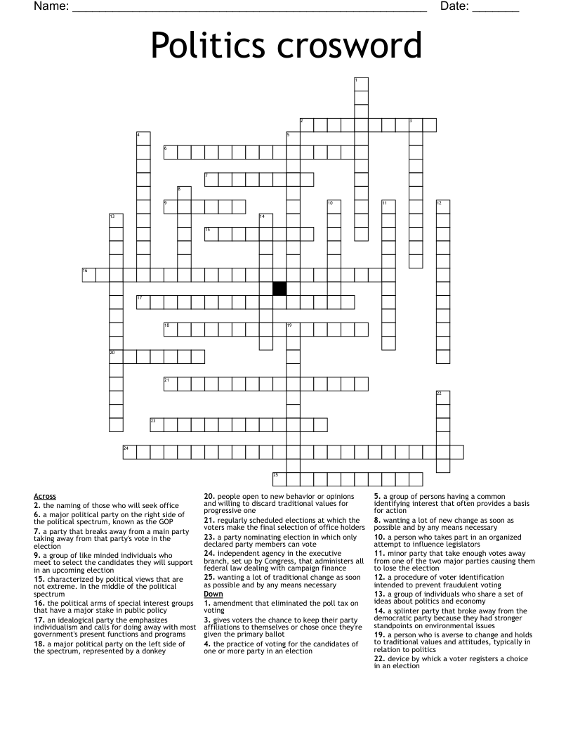 Politics crosword Crossword