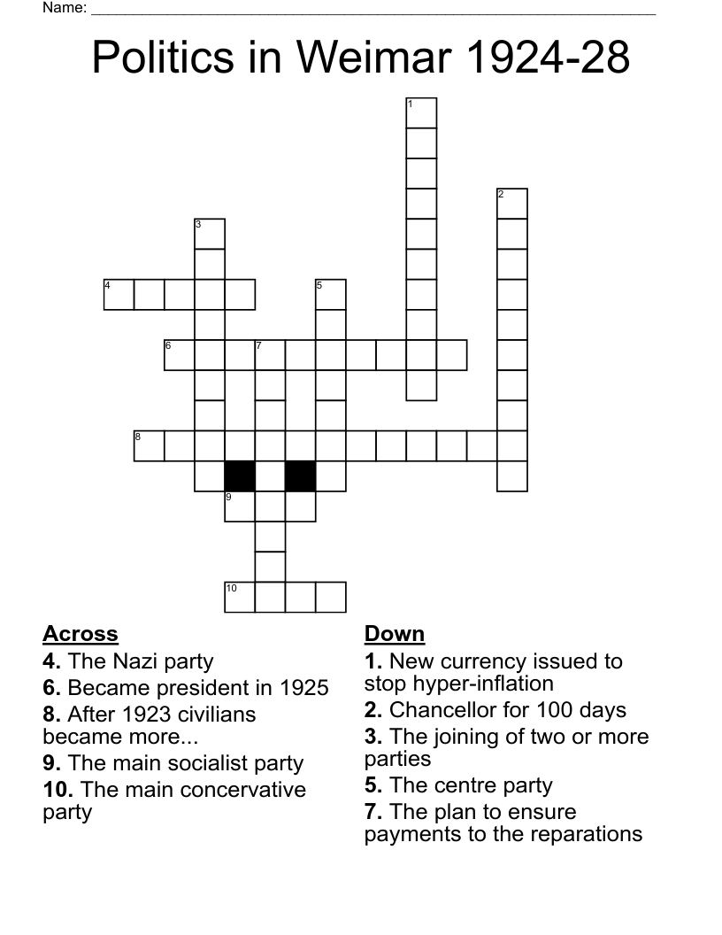 Politics in Weimar 1924-28 Crossword
