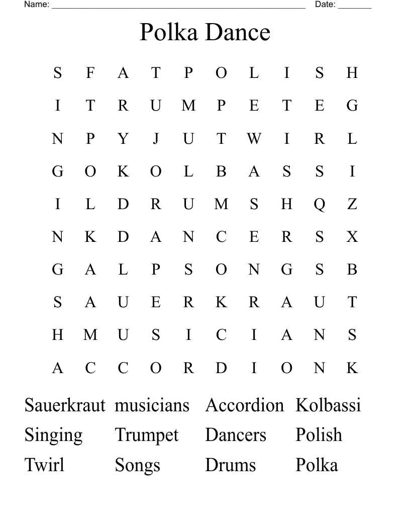 Polka Dance Word Search