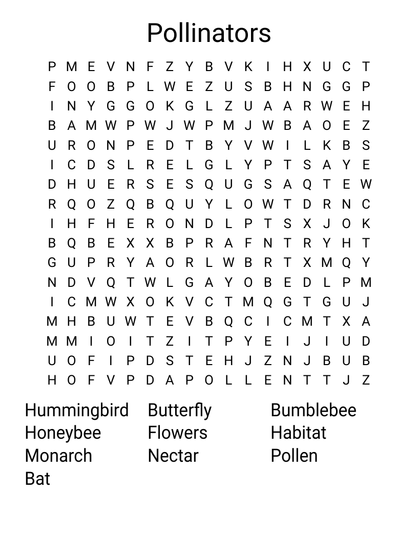Pollinators Word Search
