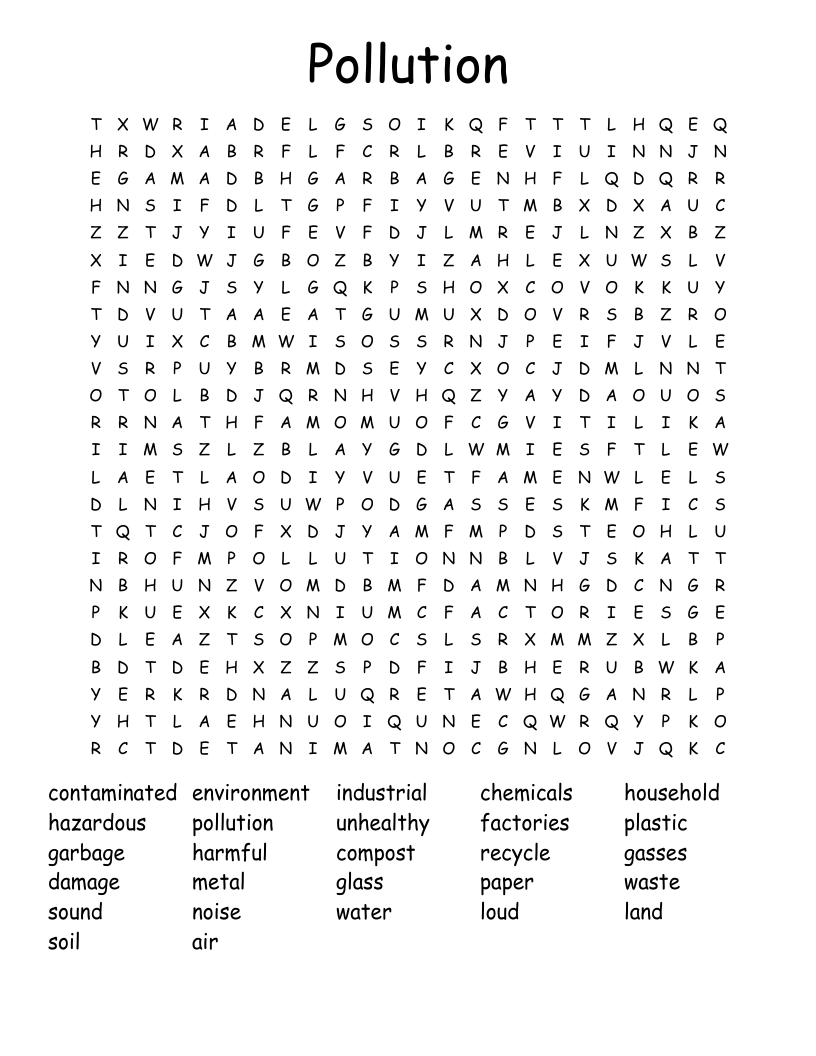 Pollution Word Search