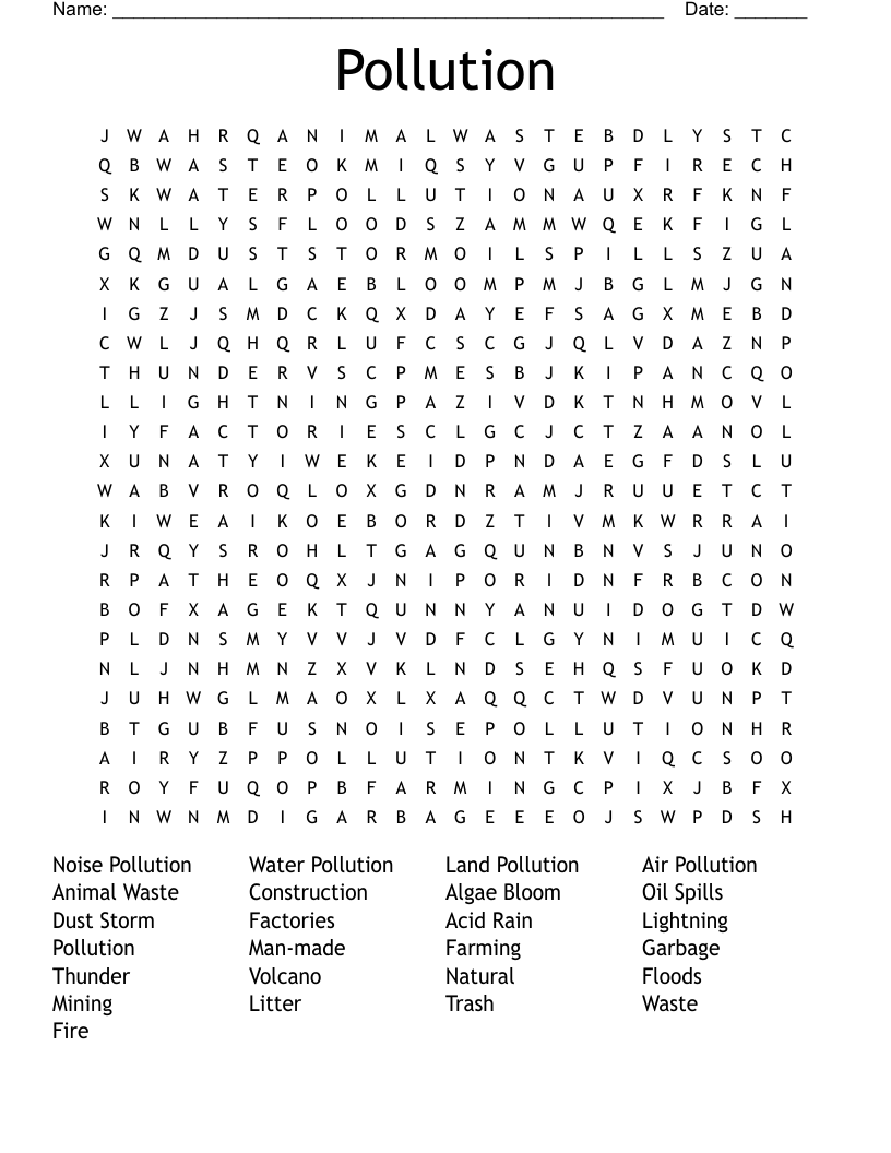 Pollution Word Search