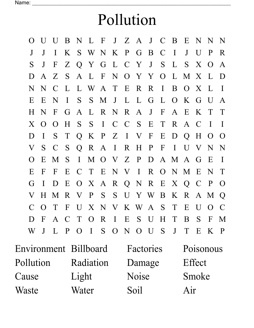 Pollution Word Search