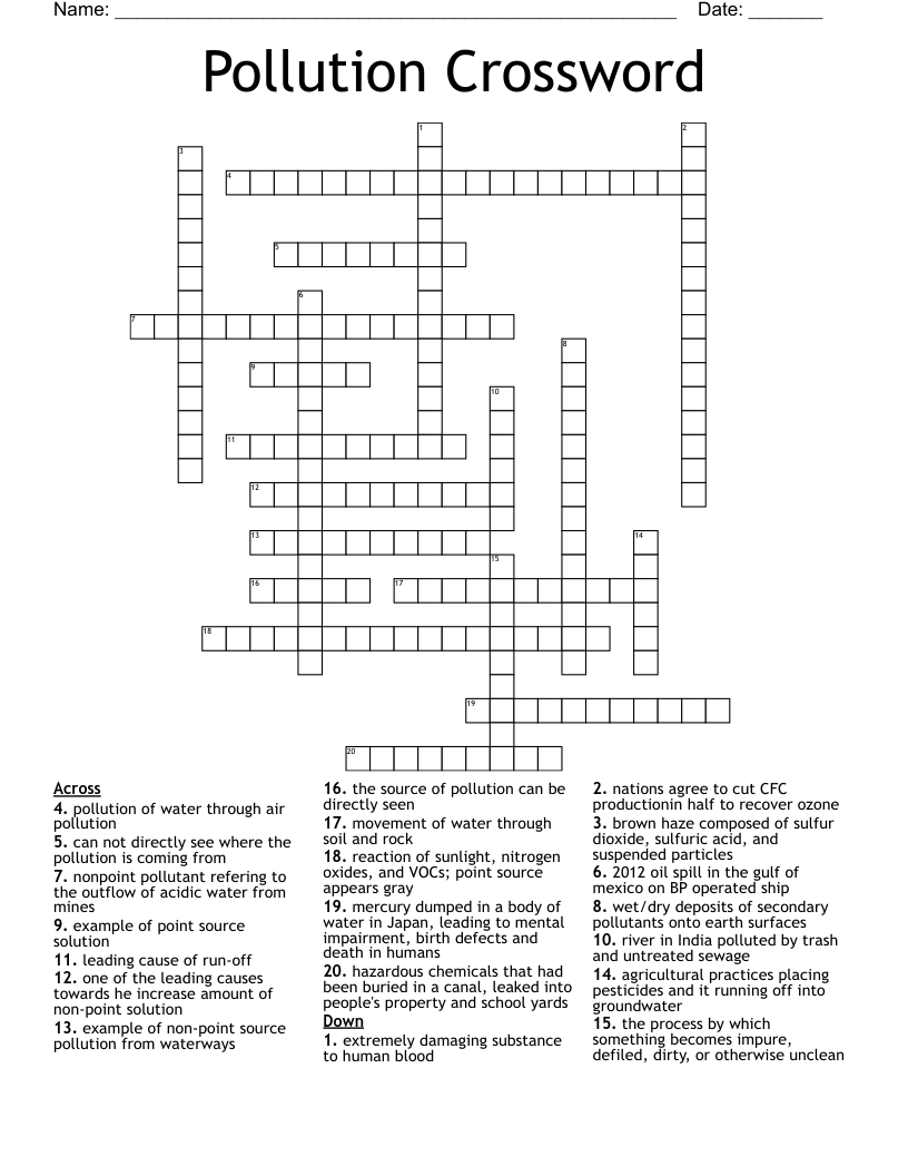 Pollution Crossword