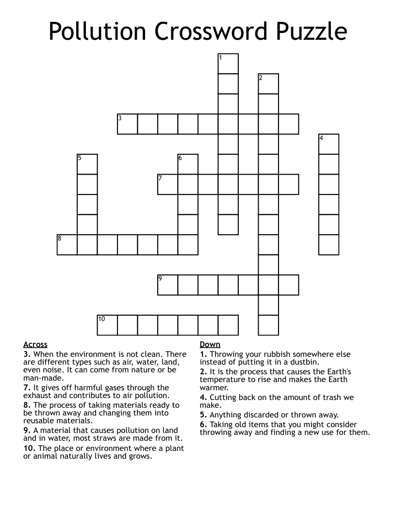 Pollution Crossword Puzzle
