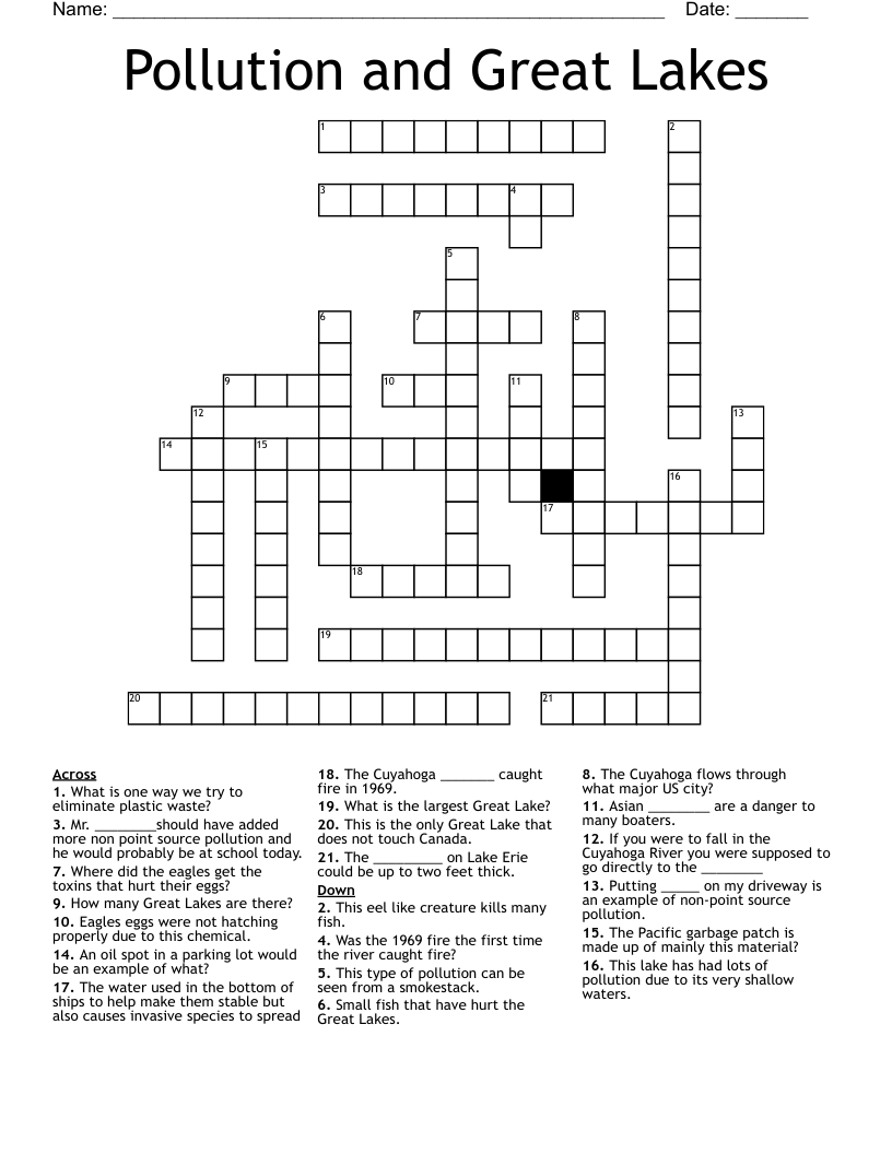 Pollution and Great Lakes  Crossword