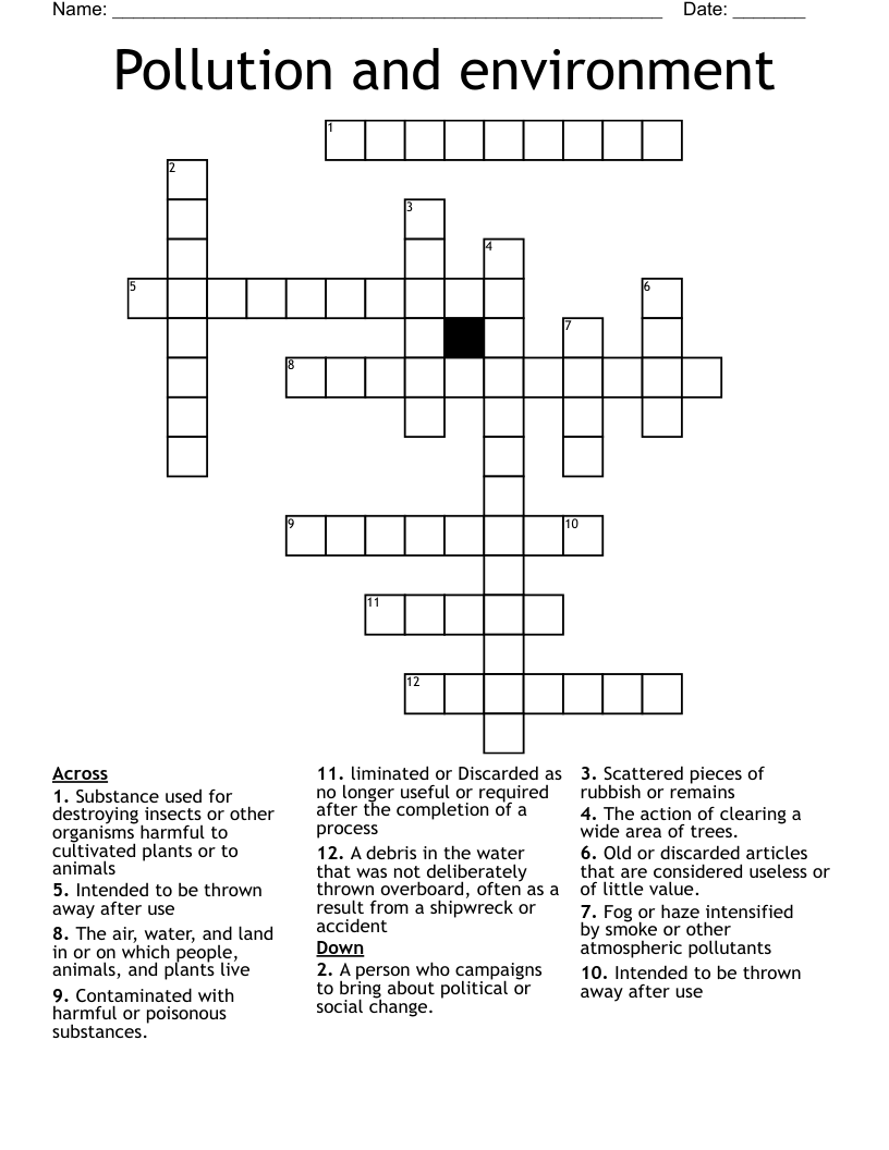 Pollution and environment Crossword