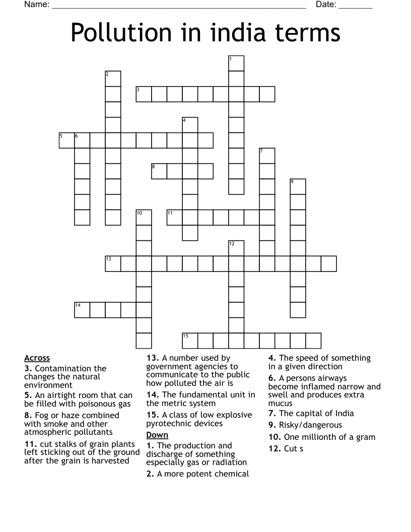 Pollution in india terms Crossword