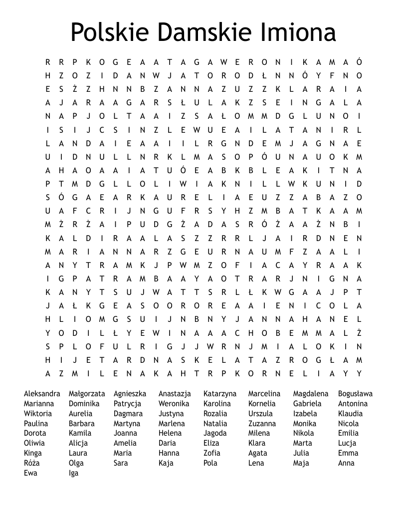 Polskie Damskie Imiona Word Search