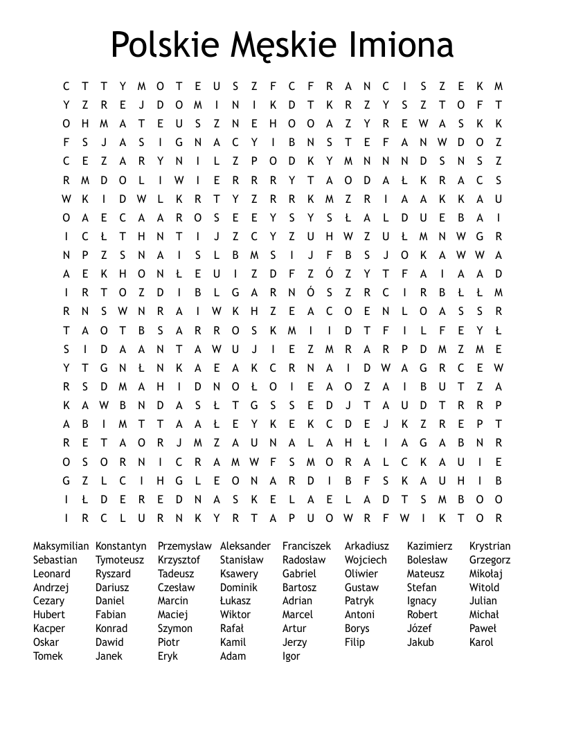 Polskie Męskie Imiona  Word Search