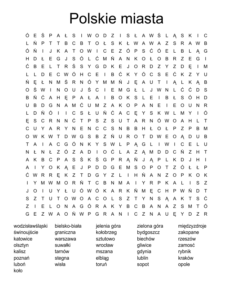 Polskie miasta Word Search