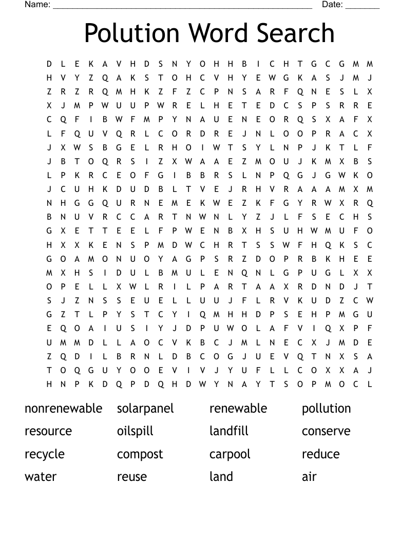 Polution Word Search