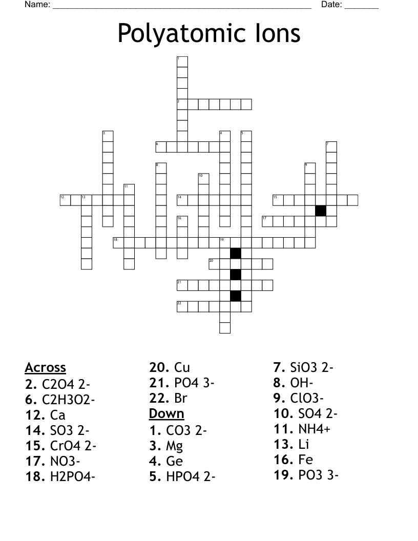 Polyatomic Ions Crossword