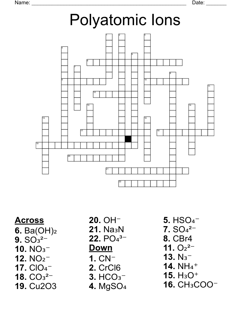 Polyatomic Ions Crossword