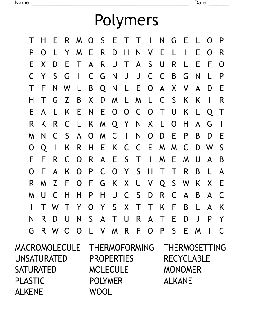 Polymers Word Search