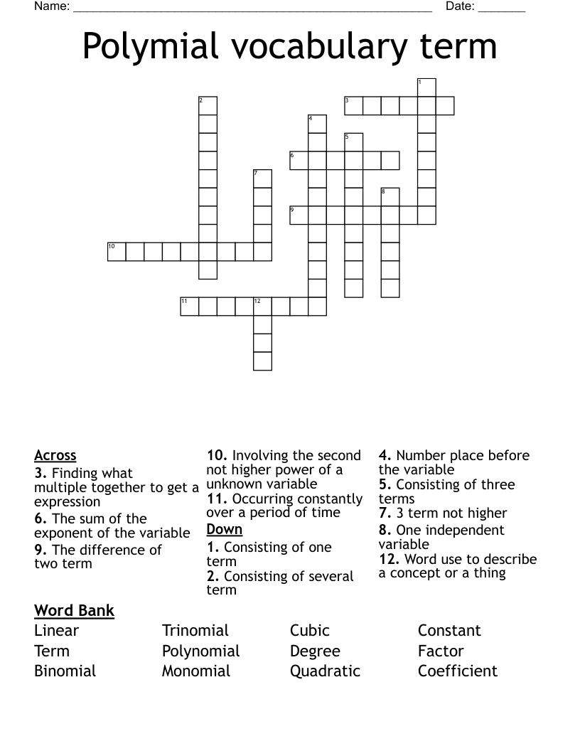 Polymial vocabulary term  Crossword