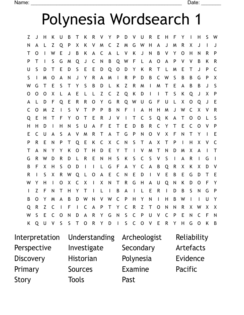 Polynesia Wordsearch 1