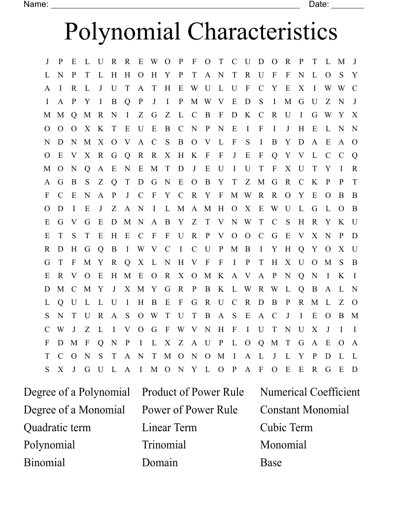 Polynomial Characteristics Word Search