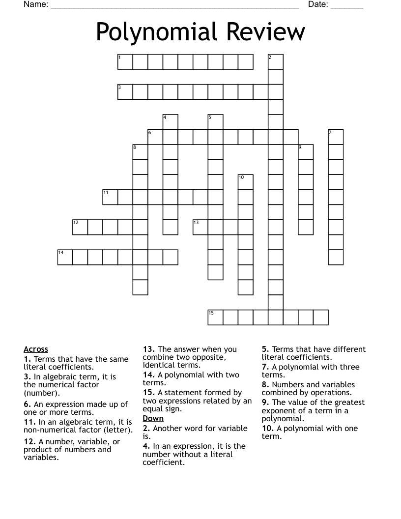 Polynomial Review  Crossword
