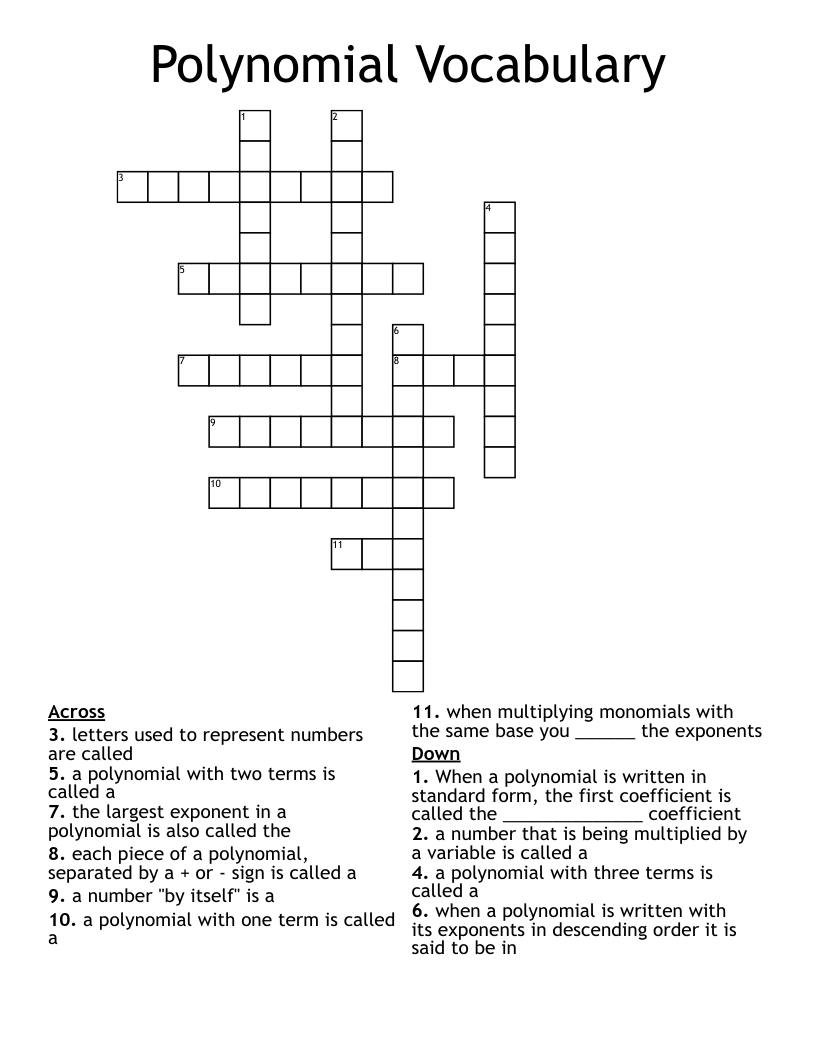 Polynomial Vocabulary Crossword