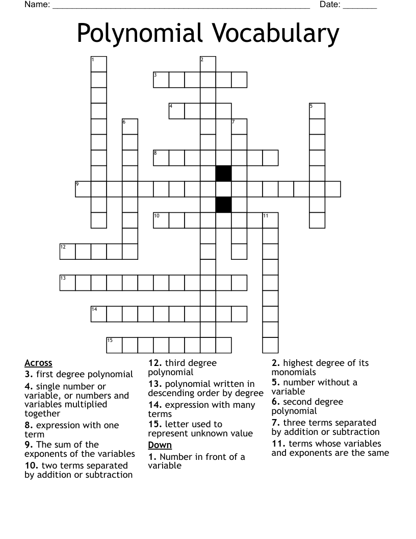 Polynomial Vocabulary Crossword