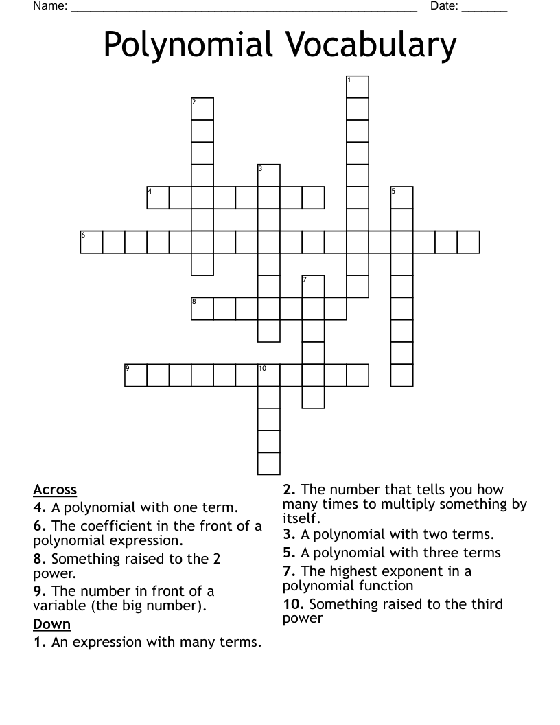 Polynomial Vocabulary Crossword