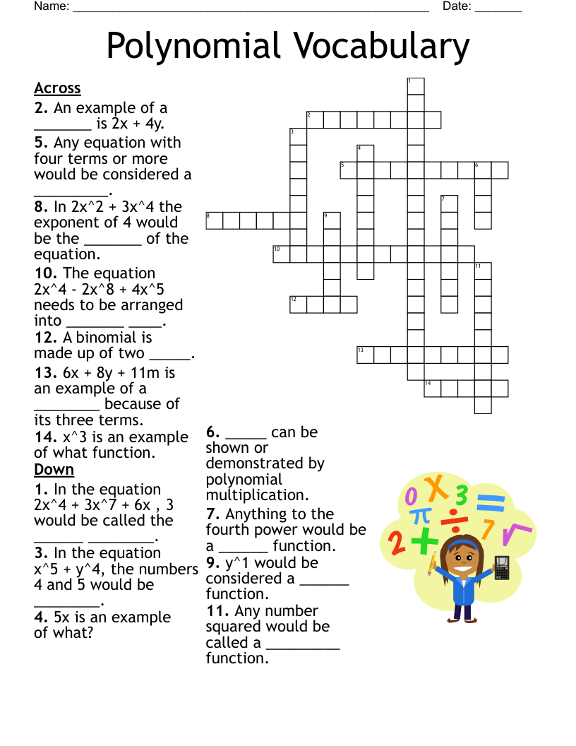 Polynomial Vocabulary Crossword