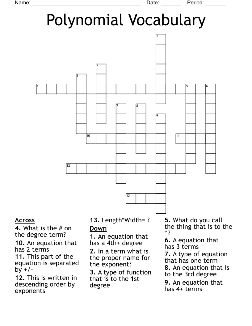 Polynomial Vocabulary Crossword