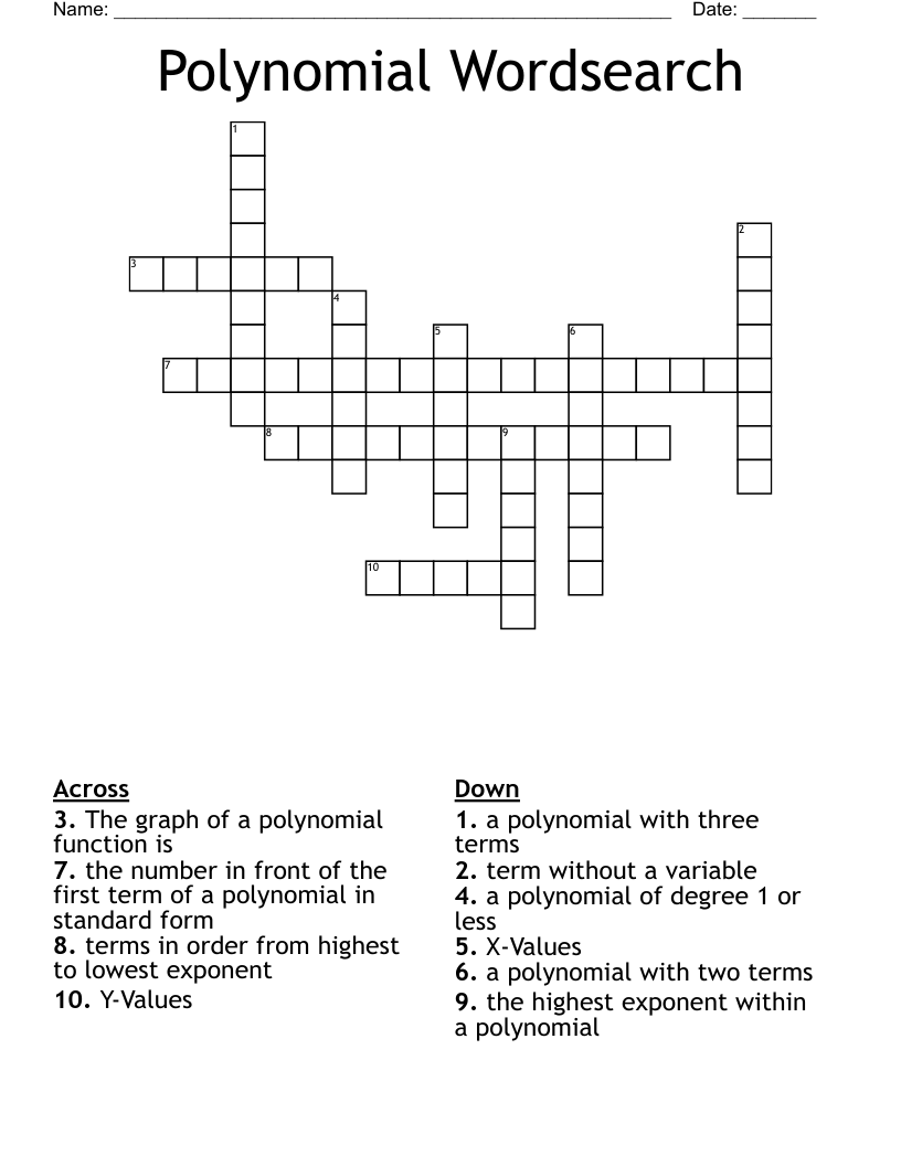 Polynomial Wordsearch  Crossword