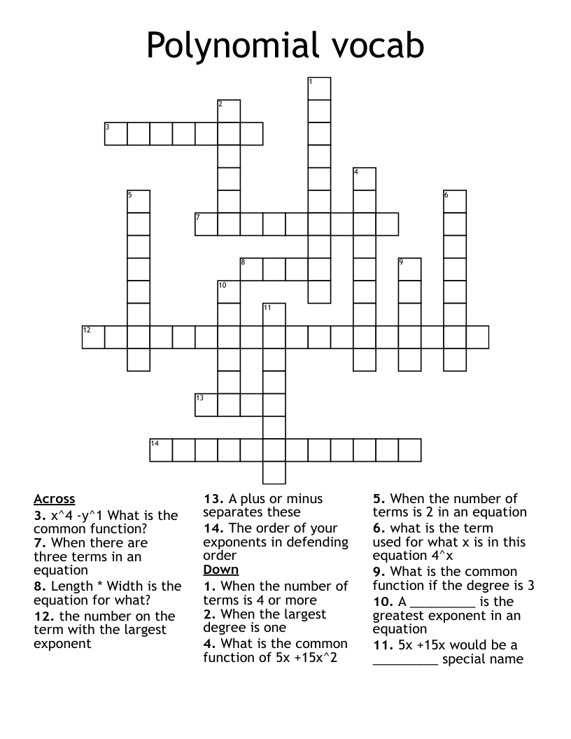 Polynomial vocab Crossword