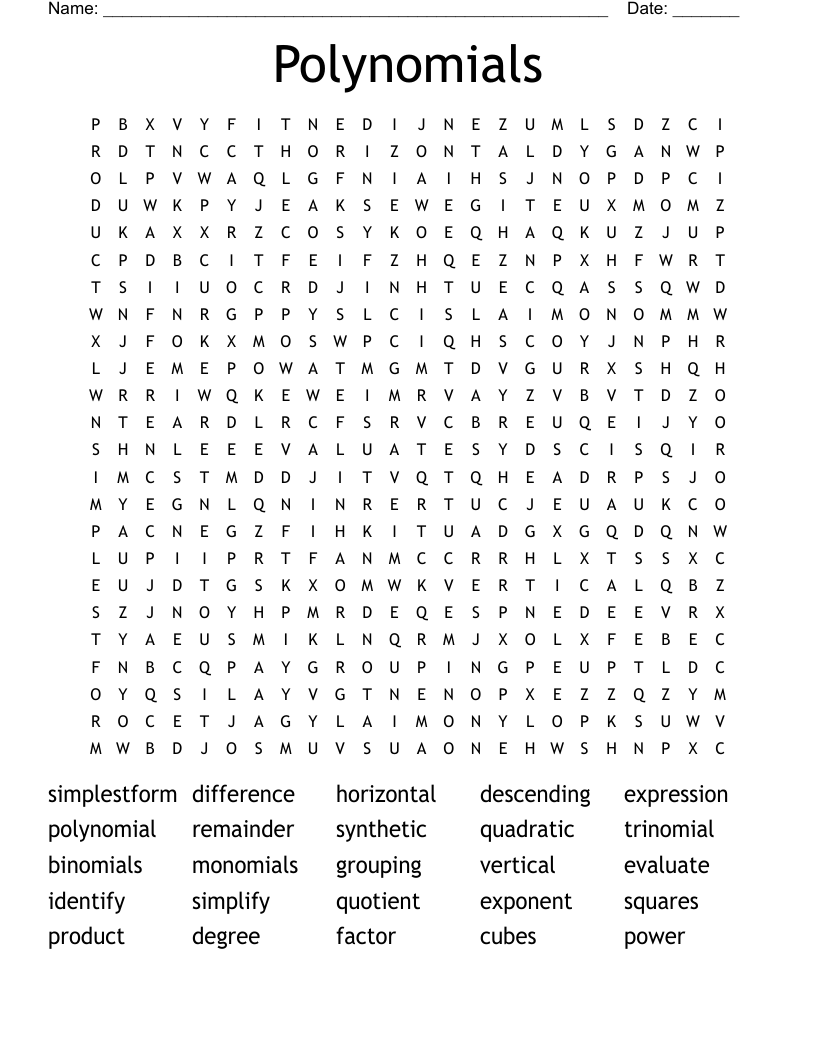 Polynomials Word Search