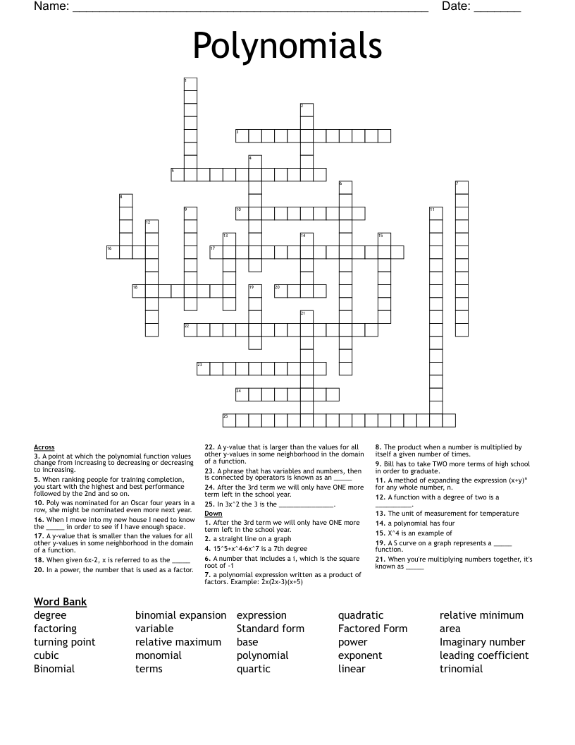 Polynomials Crossword