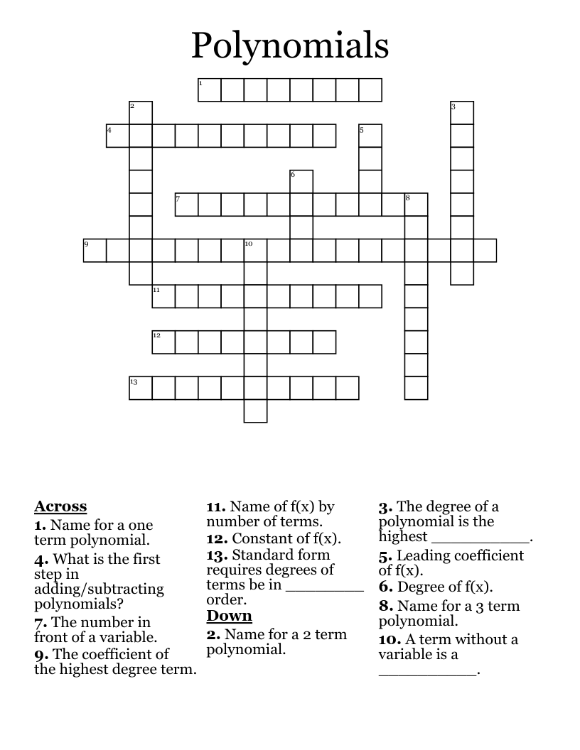 Polynomials Crossword