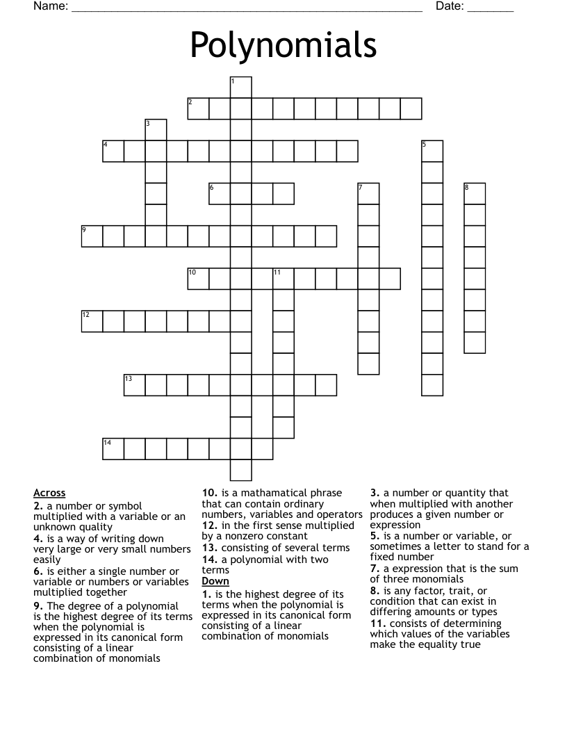 Polynomials Crossword
