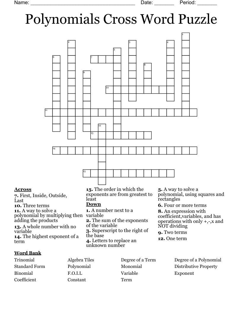 Polynomials Cross Word Puzzle