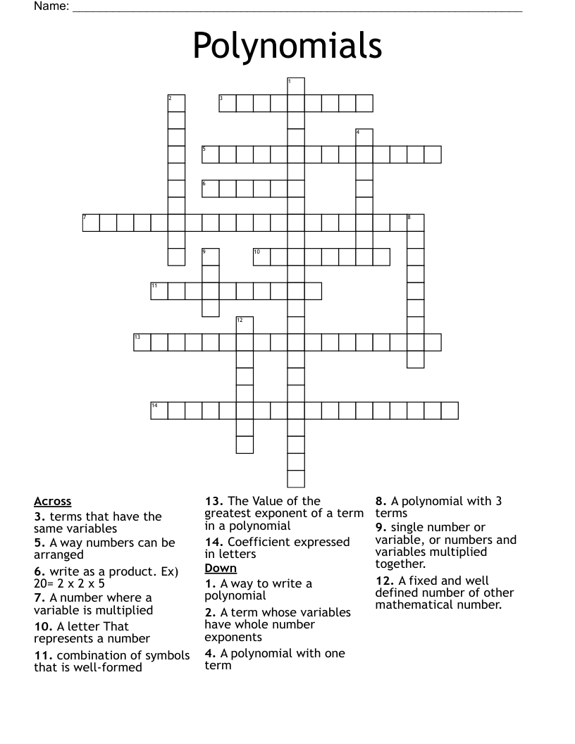 Polynomials    Crossword