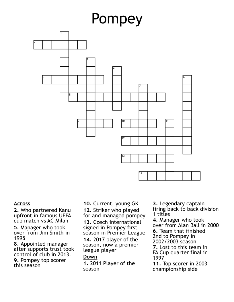 Pompey Crossword