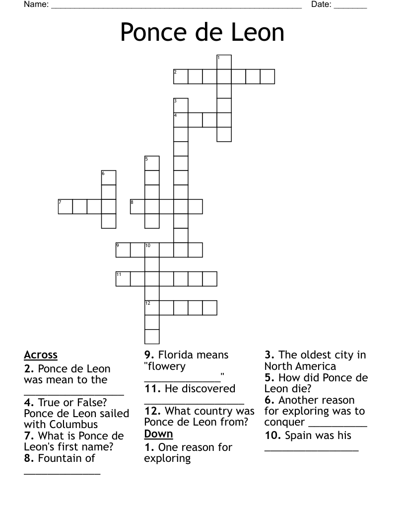Ponce de Leon Crossword