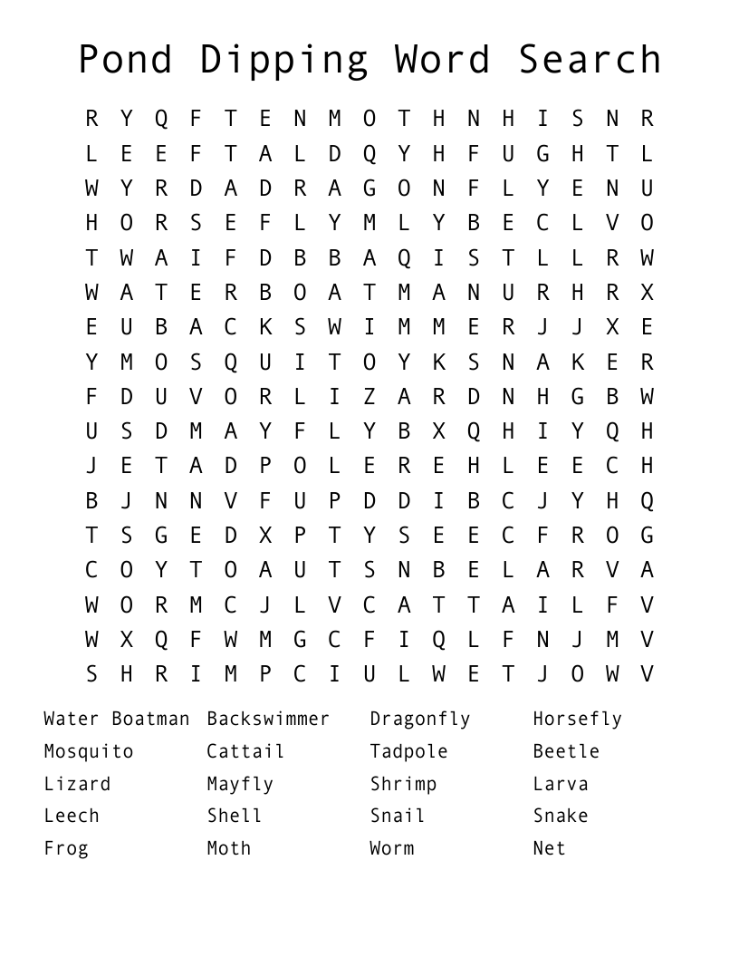 Pond Dipping Word Search