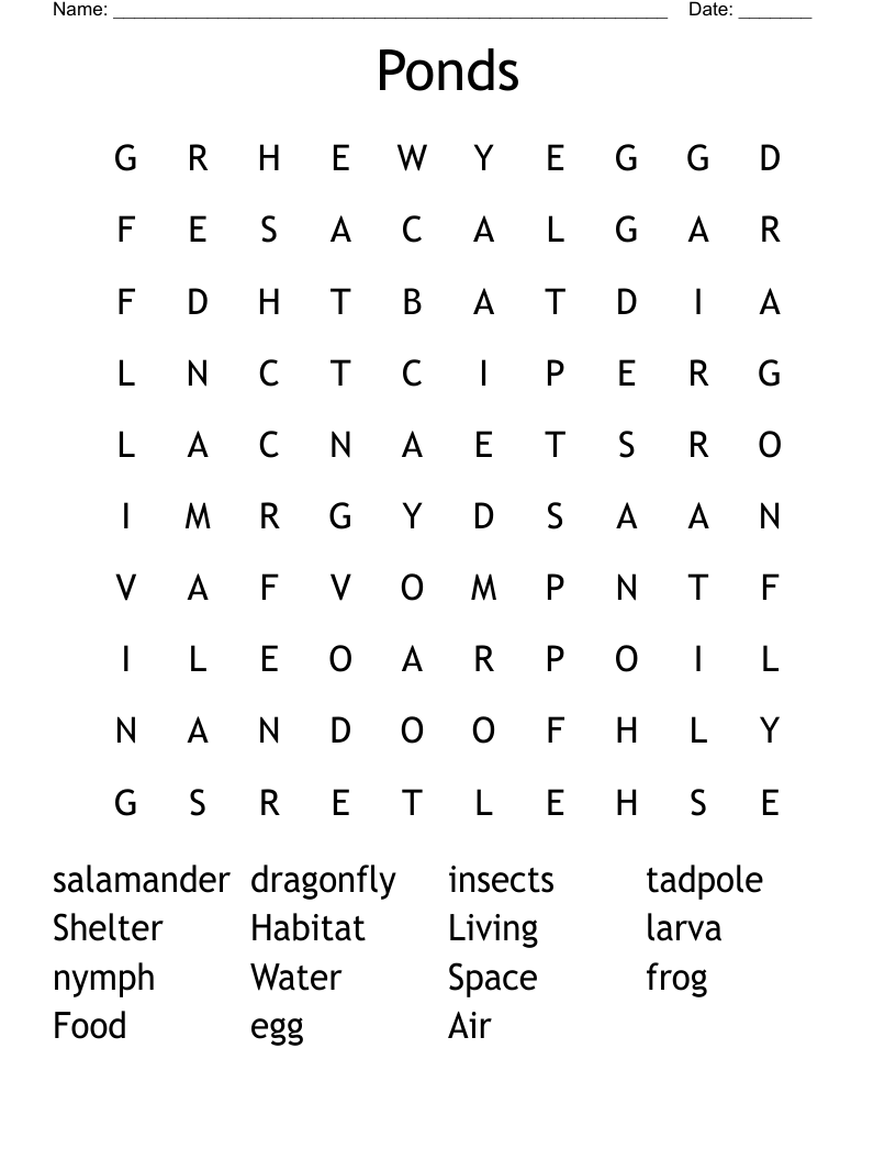 Ponds Word Search